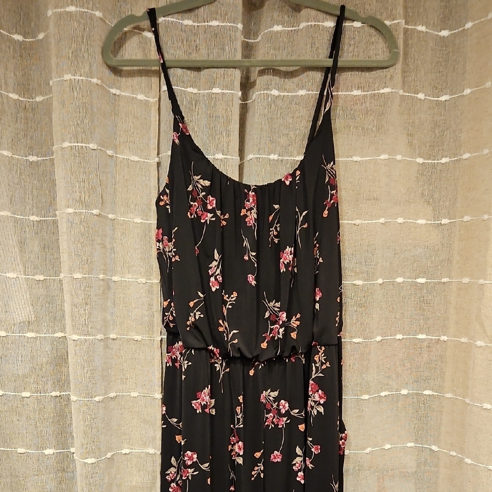 Kaileigh Black and Pink Floral Spaghetti Strap Jumpsuit